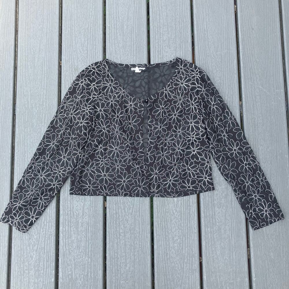 Vintage sheer black floral cropped cardigan, whimsigoth boho chic Y2K fairycore